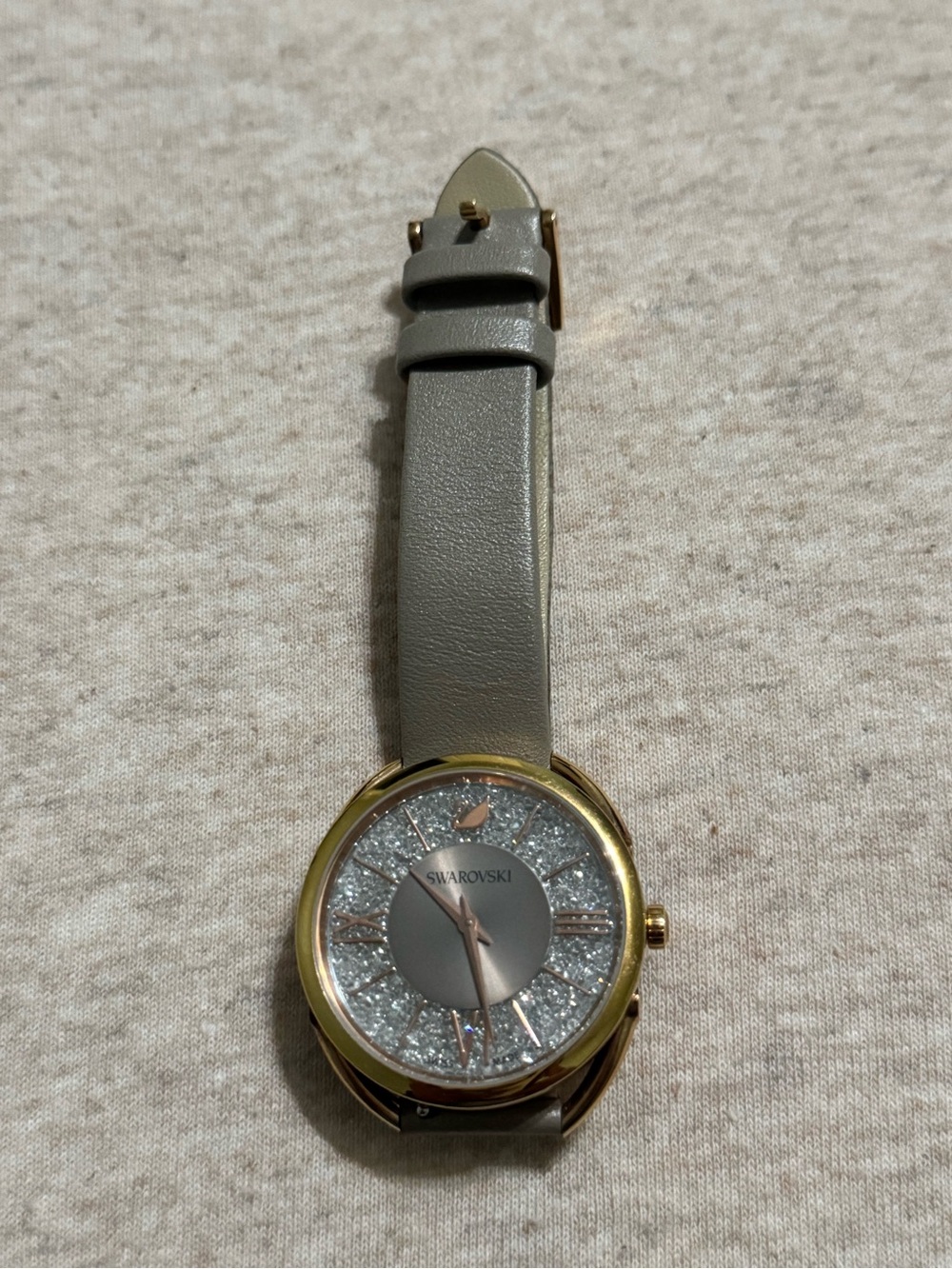 Swarovski Gold-Tone Case Gray Strap Watch with Sparkling Crystal Dial